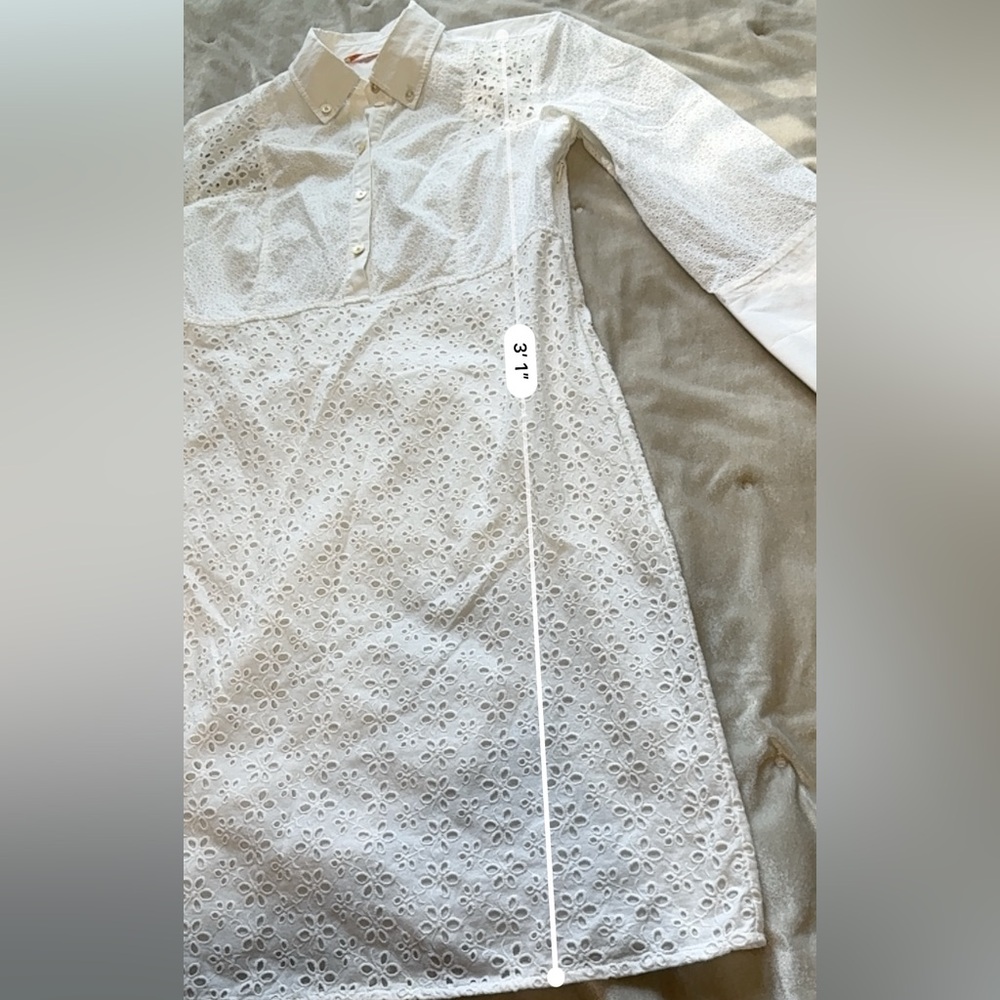 Tory Burch White Eyelet Shirt Dress Size 4 - Picture 7 of 10
